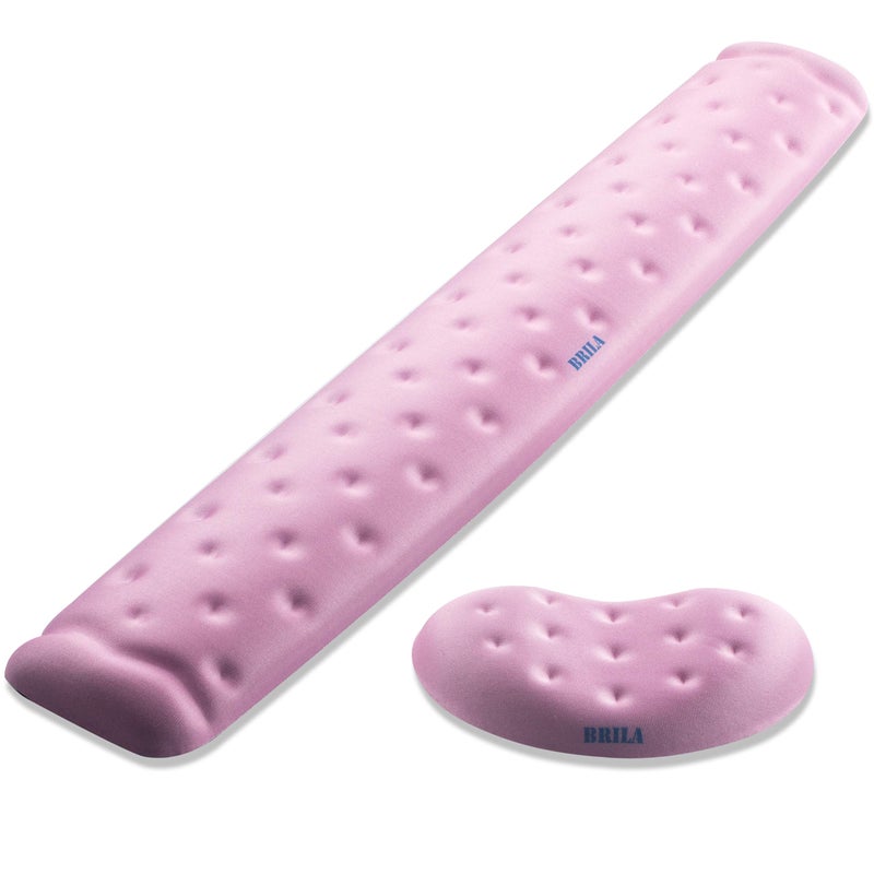 BRILA Memory Foam Mouse & Keyboard Wrist Rest Support Pad Cushion Set for Computer, Laptop, Office Work, PC Gaming - Massage Holes Design - Easy Typing Wrist Pain Relief (Pink Bundle) - Image 1